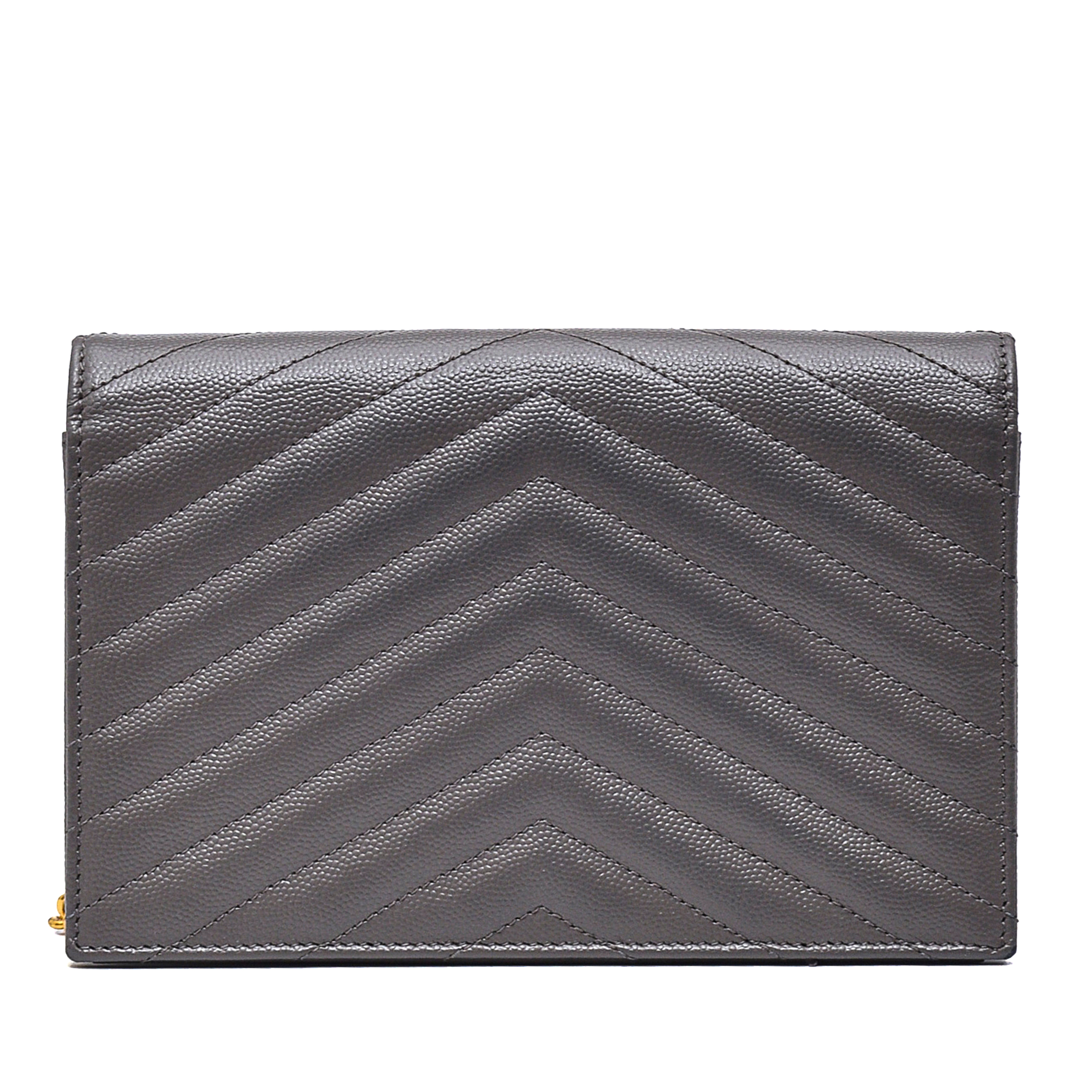 Yves Saint Laurent - Etoupe Chevron Leather Envelope Wallet on Chain Bag